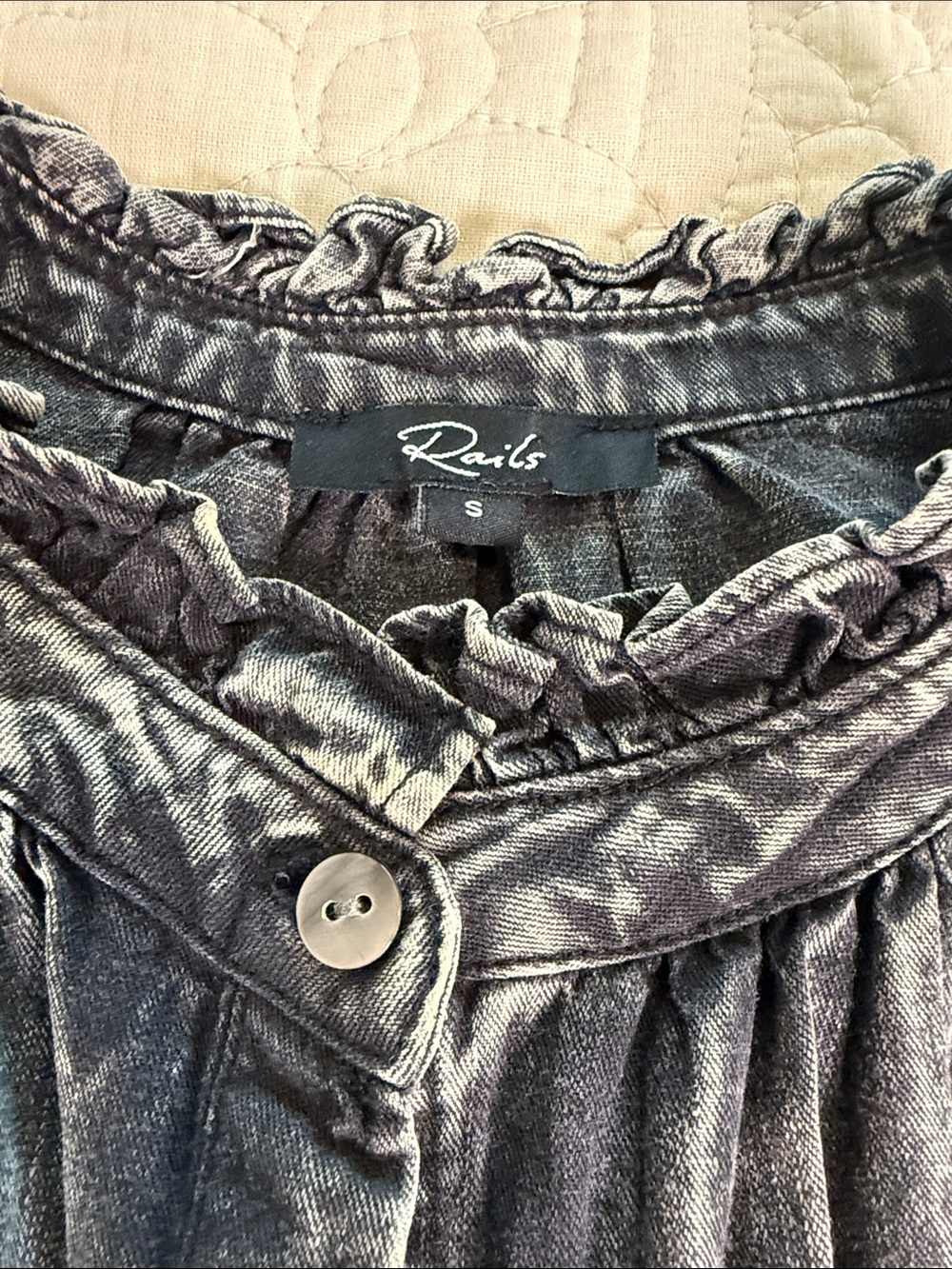 Boho Rails Charcoal washed denim Ruffled Blouse - Picture 9 of 12